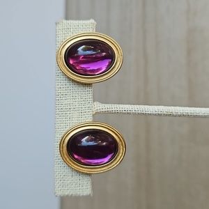 Vintage Monet Purple and Gold Clip Earrings